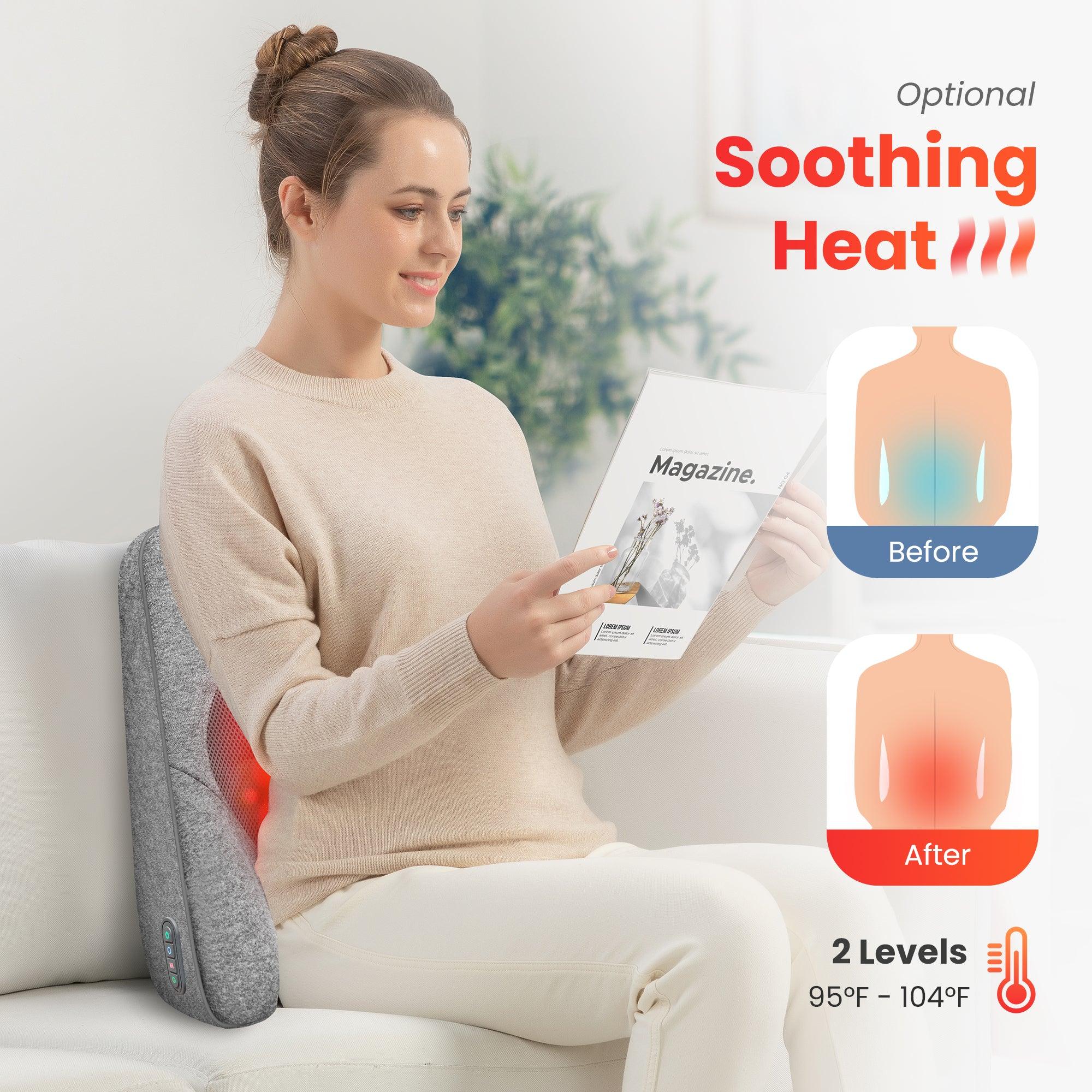 Lumbar Support Pillow with Memory Foam | Shiatsu Massage with Heat | Timer 15-60 Min