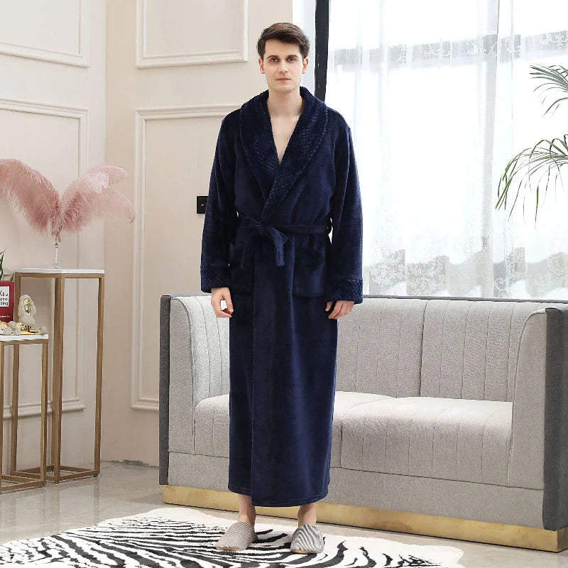 Men's Cozy Fleece Robe – Luxurious Long Gown for Warmth