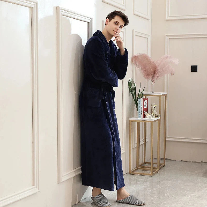 Men's Cozy Fleece Robe – Luxurious Long Gown for Warmth