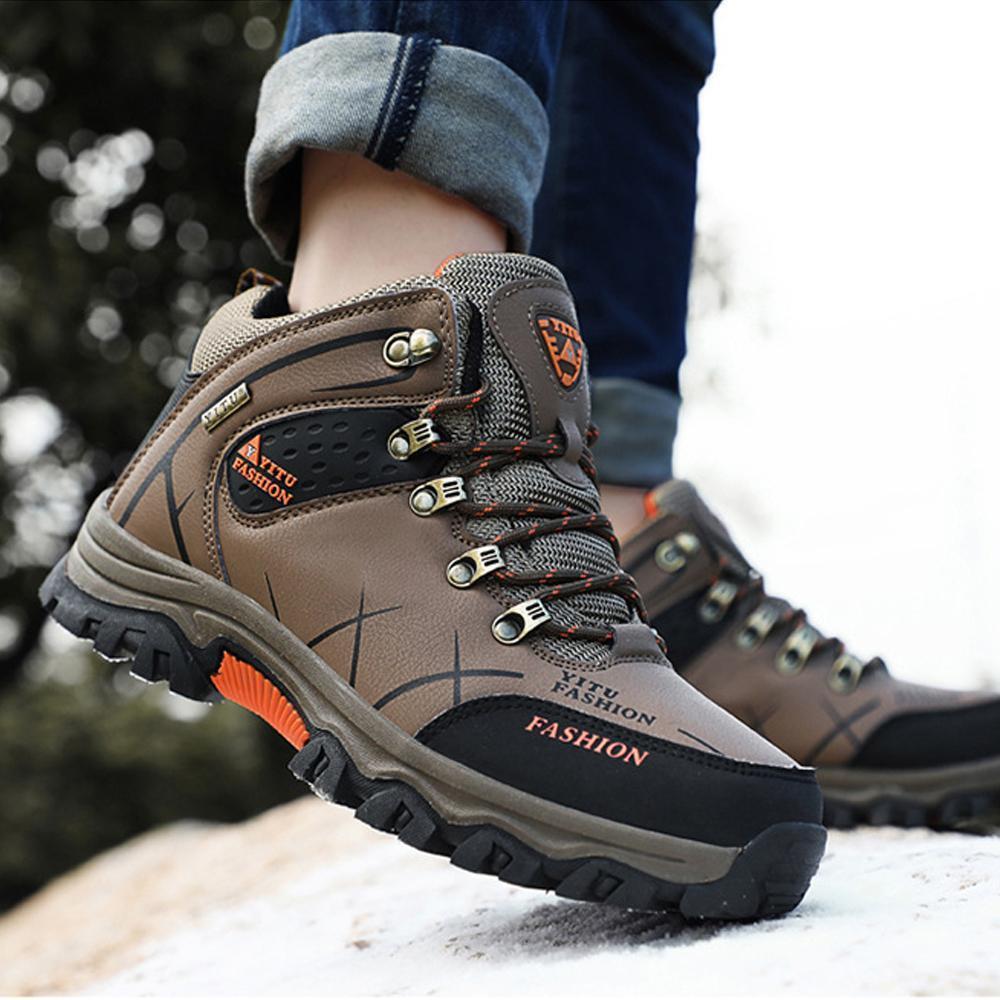 Waterproof Non-Slip Hiking Boots for Men with Fleece Lining - Winter Wear