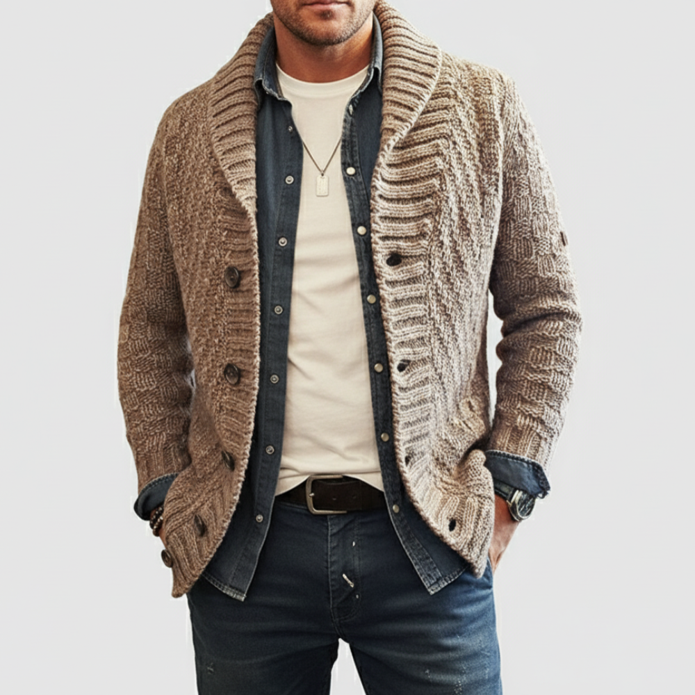 Men's Cozy Knit Cardigan with Shawl Collar for Effortless Style