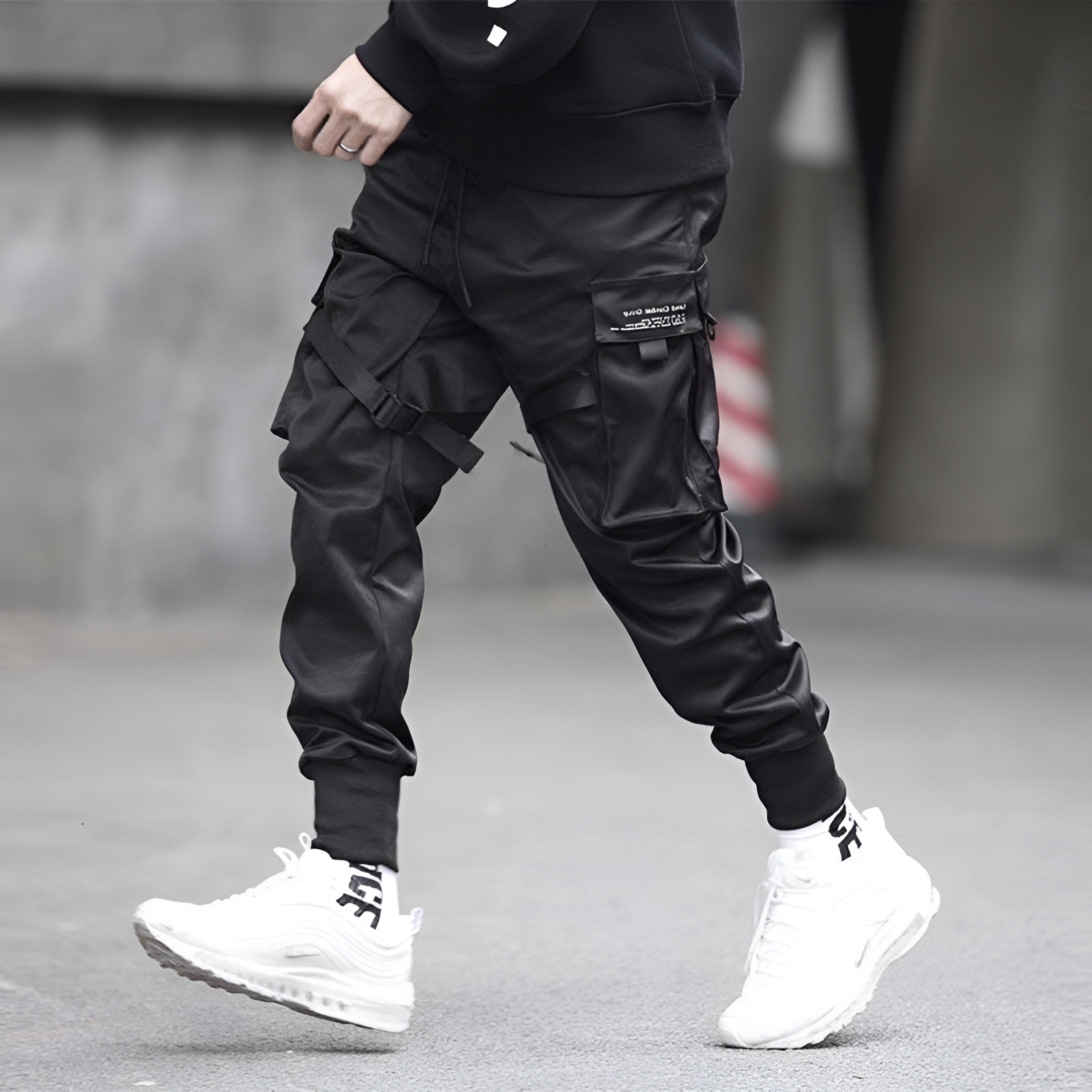 Urban Explorer Black Cargo Pants with Adjustable Straps