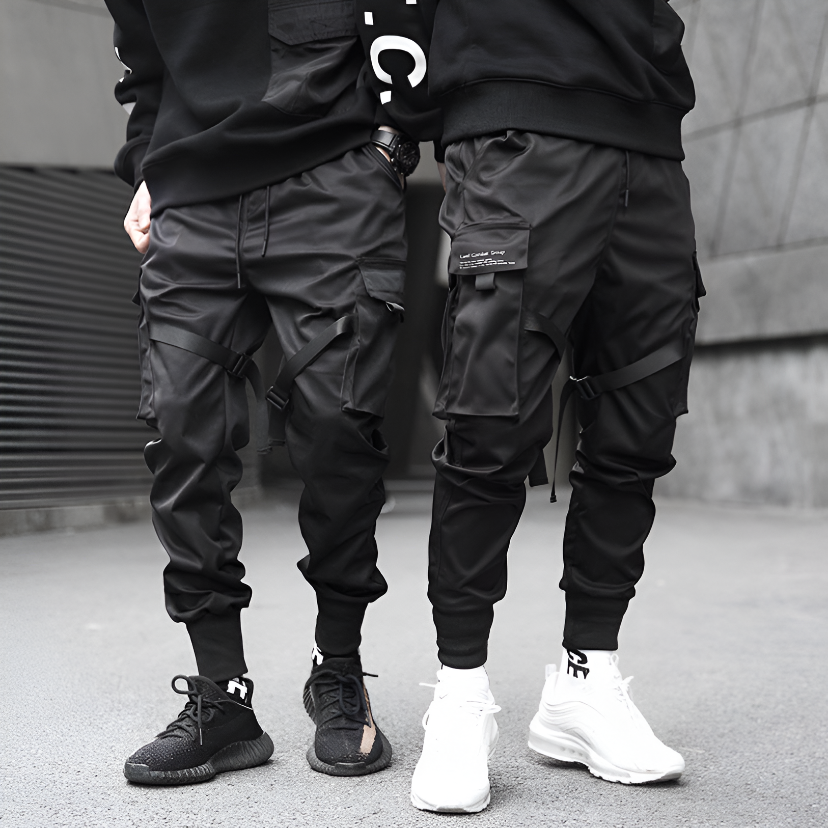 Urban Explorer Black Cargo Pants with Adjustable Straps