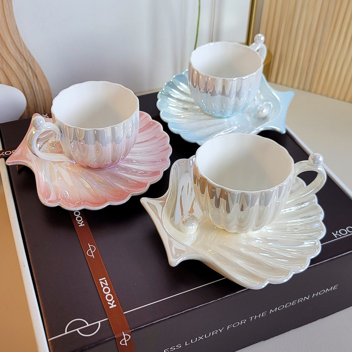 Ocean Pearl Elegance Tea Cup Set – Iridescent Ceramic Collection