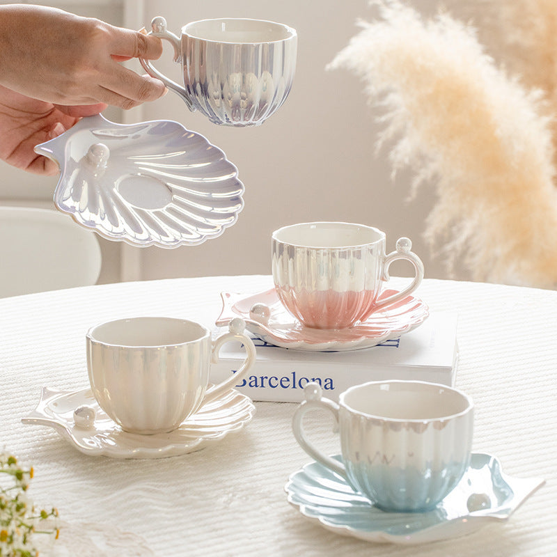 Ocean Pearl Elegance Tea Cup Set – Iridescent Ceramic Collection