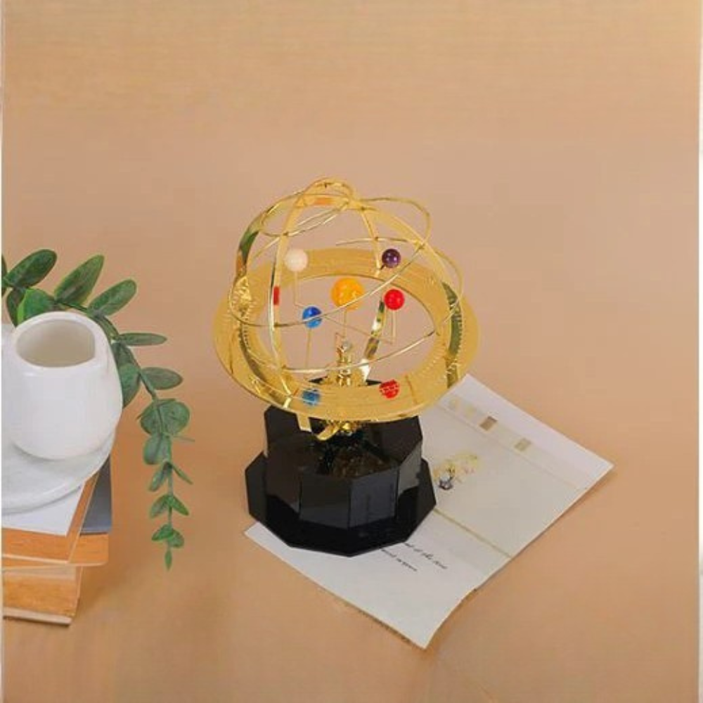 Mechanical Solar System Desk Decor with Brass Orrery and 5 Planets