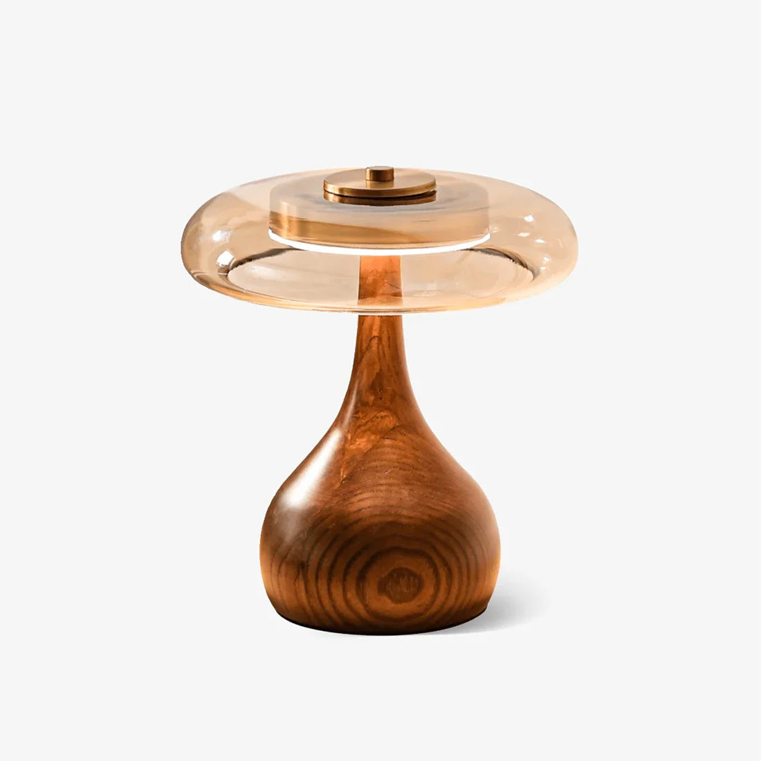 Elegant Walnut and Glass LED Table Lamp with Dimming Feature