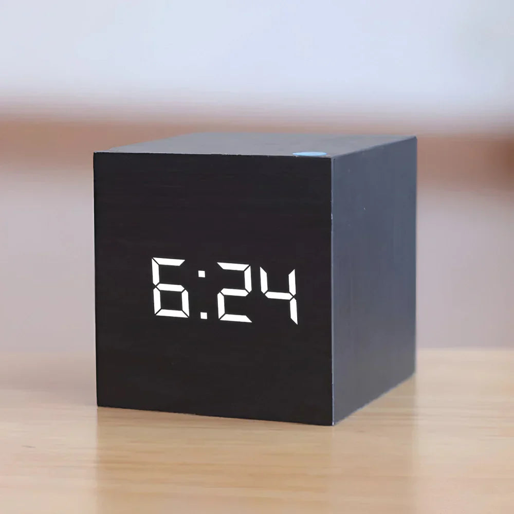 Smart Cube Alarm Clock with LED Display for Time, Date & Temp