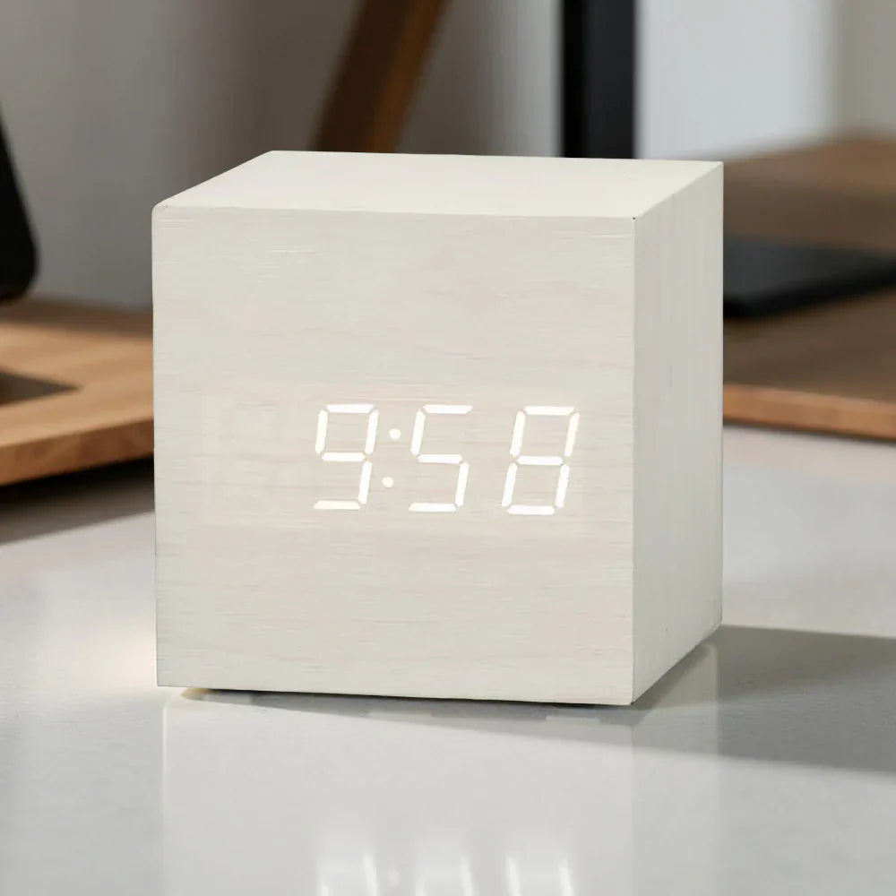 Smart Cube Alarm Clock with LED Display for Time, Date & Temp