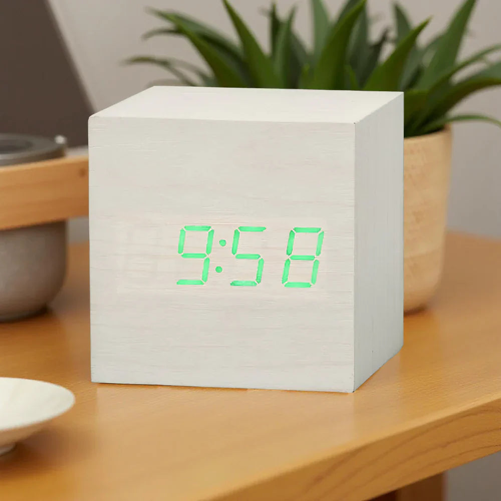 Smart Cube Alarm Clock with LED Display for Time, Date & Temp