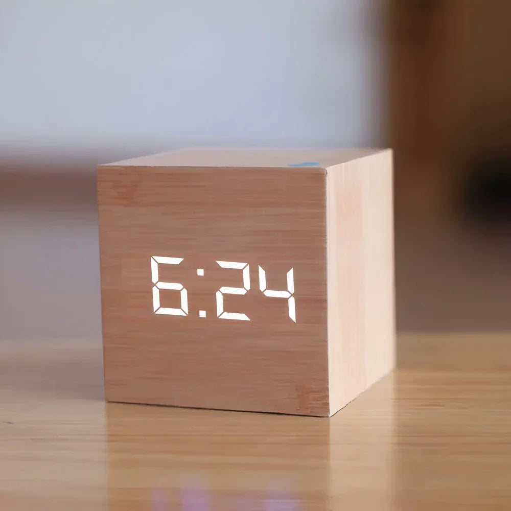 Smart Cube Alarm Clock with LED Display for Time, Date & Temp
