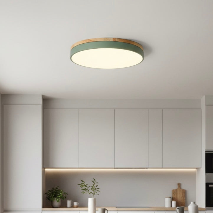 Natural Wood and Metal LED Ceiling Light - 30cm, 40cm, 50cm - 3000K Warm White - Hardwired - 220V