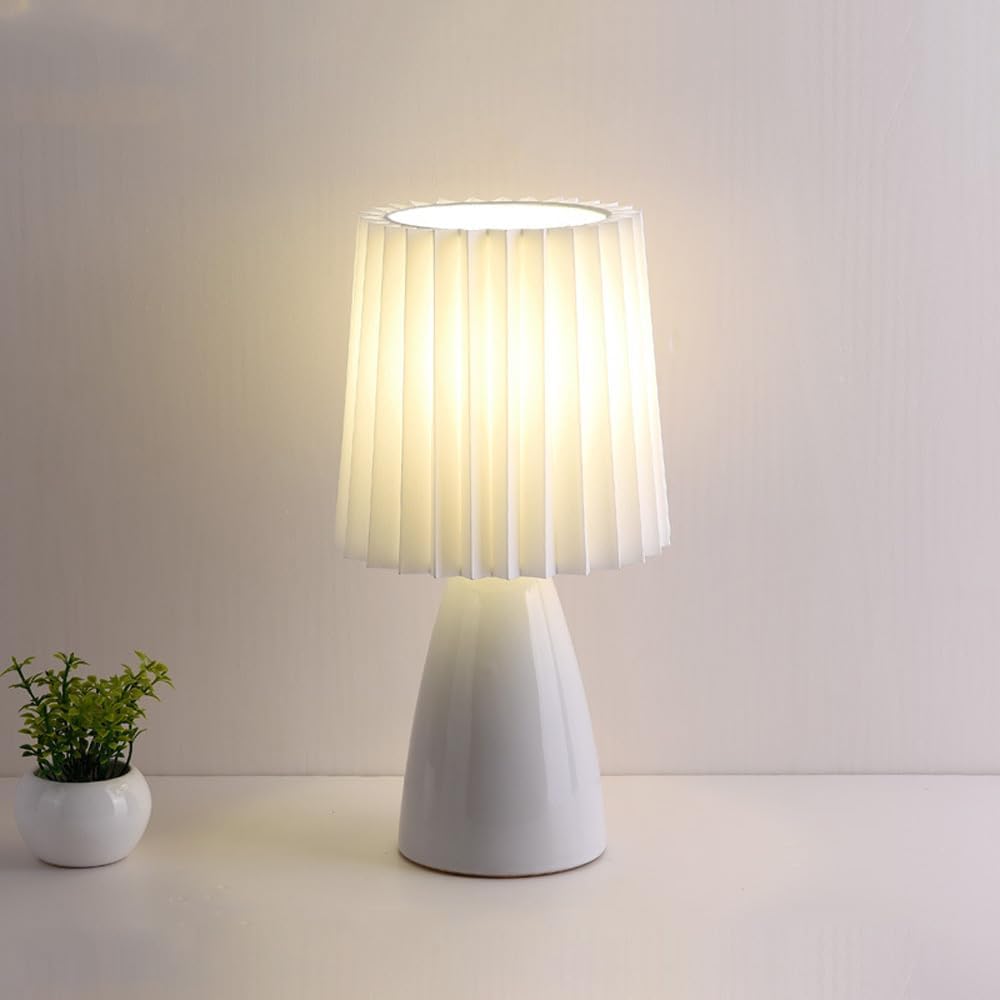 Sleek Ceramic Bedside Lamp with Elegant Fabric Shade