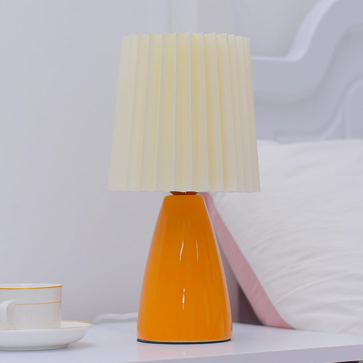 Sleek Ceramic Bedside Lamp with Elegant Fabric Shade