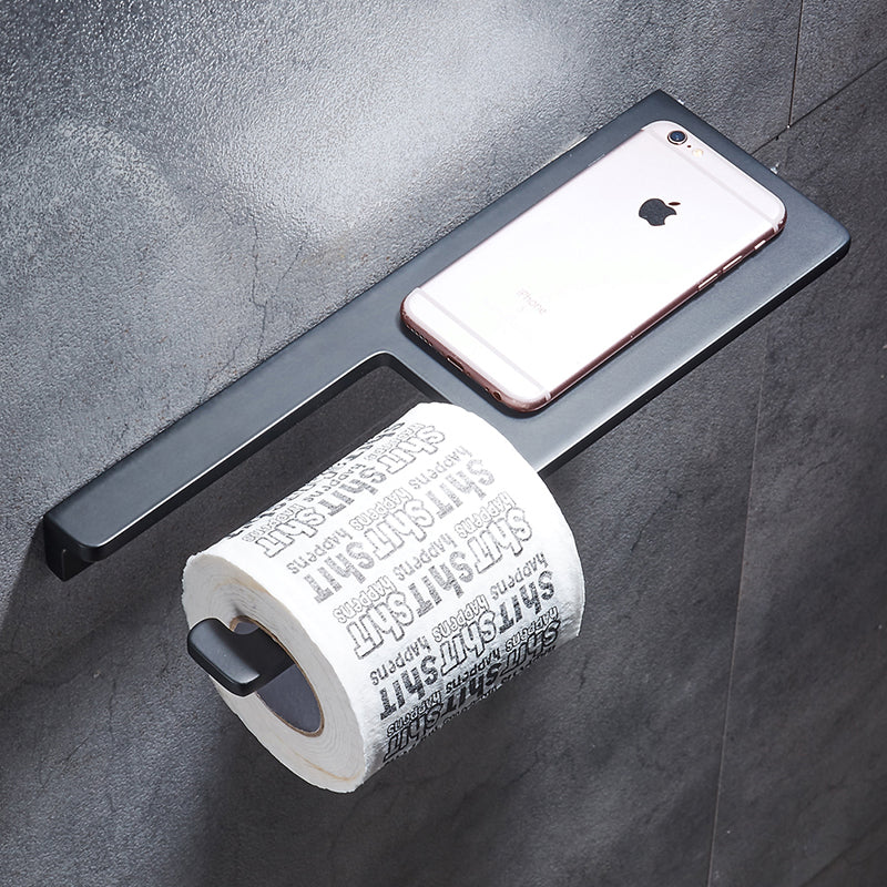 Black Aluminum Toilet Paper Holder with Shelf – Contemporary Bathroom Accessory