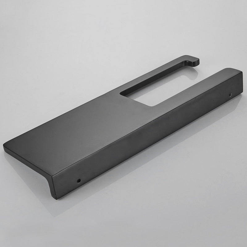 Black Aluminum Toilet Paper Holder with Shelf – Contemporary Bathroom Accessory
