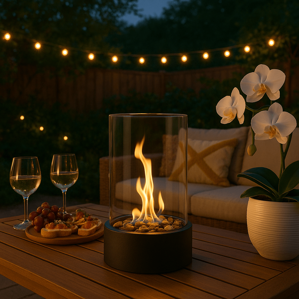 Smokeless Bioethanol Fire Pit for Indoor and Outdoor Use - Metal and Glass, 22x12cm