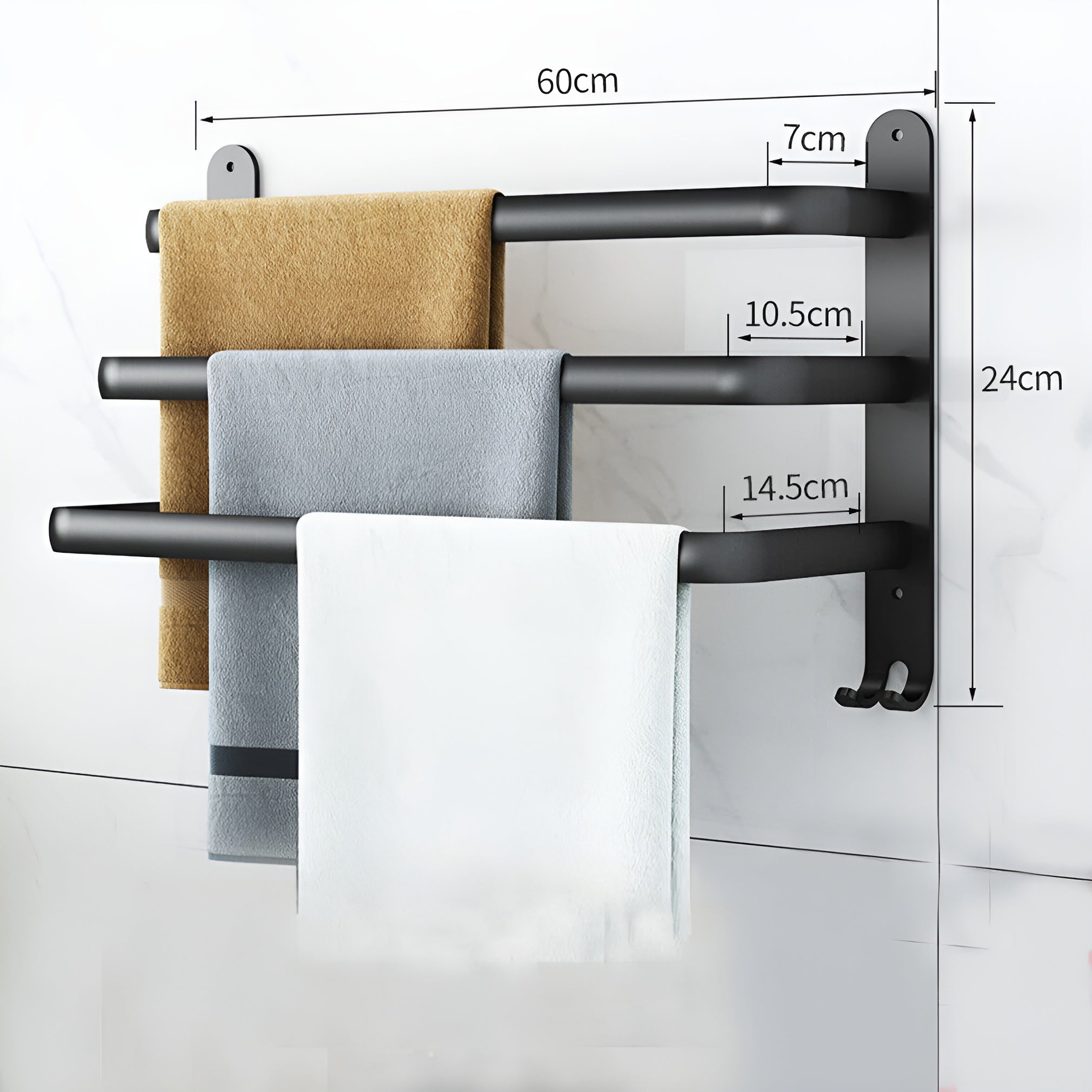 Aluminium Towel Holder for Wall | 2 or 3 Bars | Rust-Proof | Space-Saving