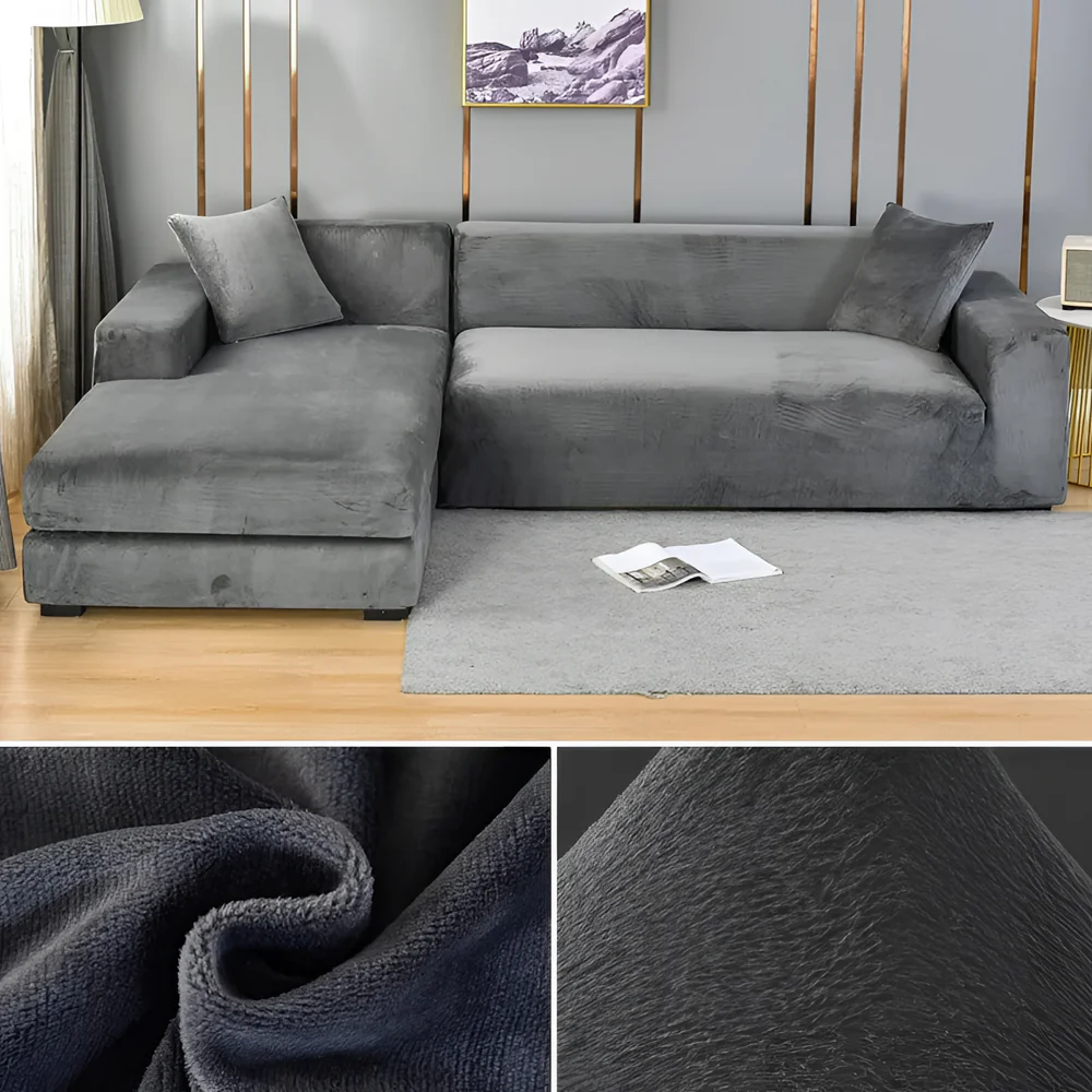 Velvet Corner Sofa Slipcover for Chaise Lounge & Furniture Shielding