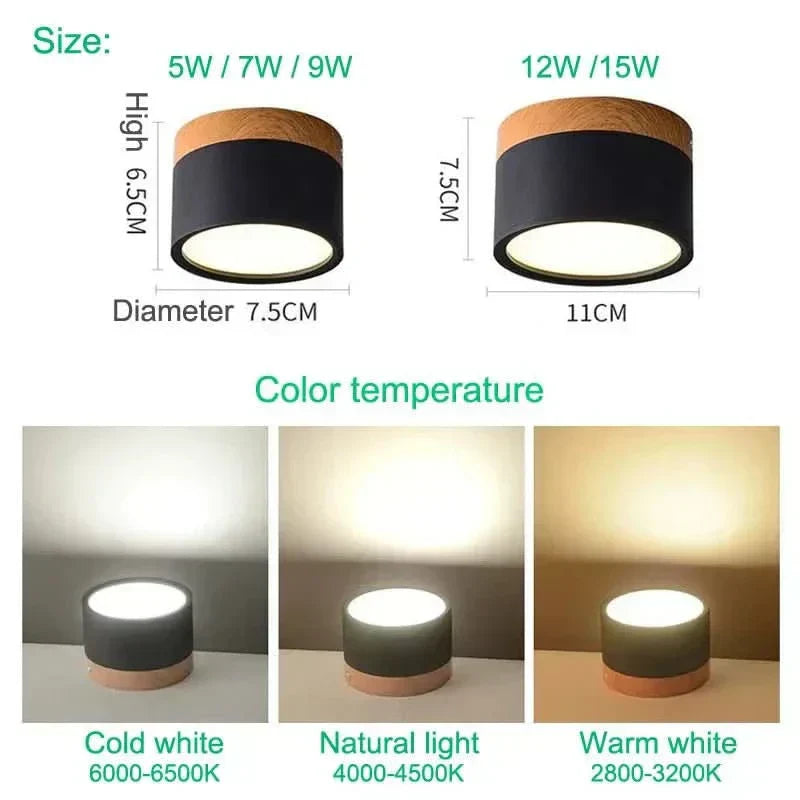 TimberGlow Adjustable LED Ceiling Fixture with Natural Finish
