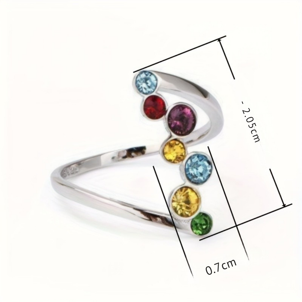 Adjustable Silver Birthstone Ring with Vibrant Colors
