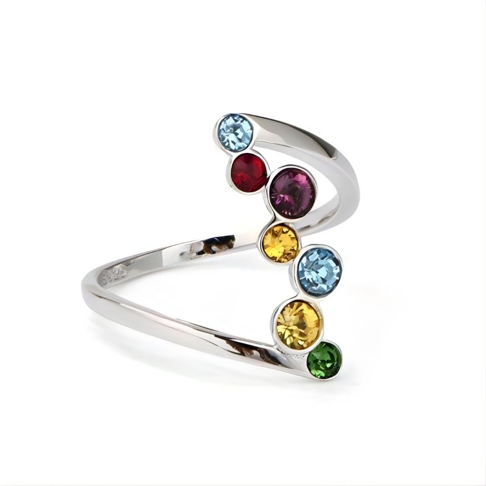 Adjustable Silver Birthstone Ring with Vibrant Colors