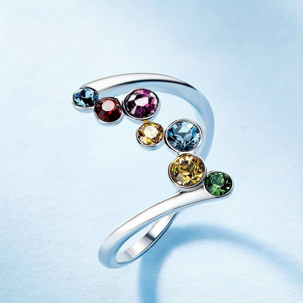 Adjustable Silver Birthstone Ring with Vibrant Colors