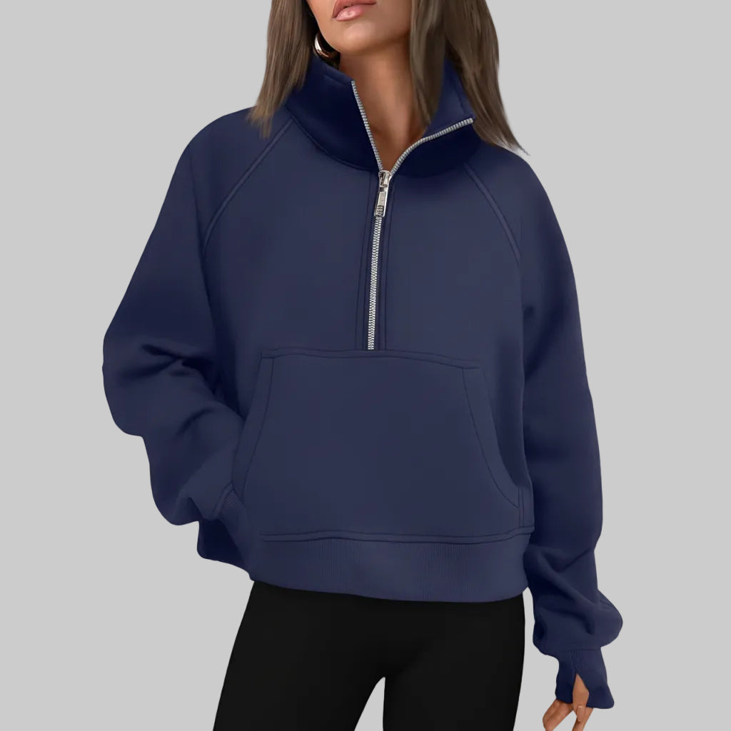 Chic Cropped Fleece Half Zip Sweatshirt for Daily Comfort