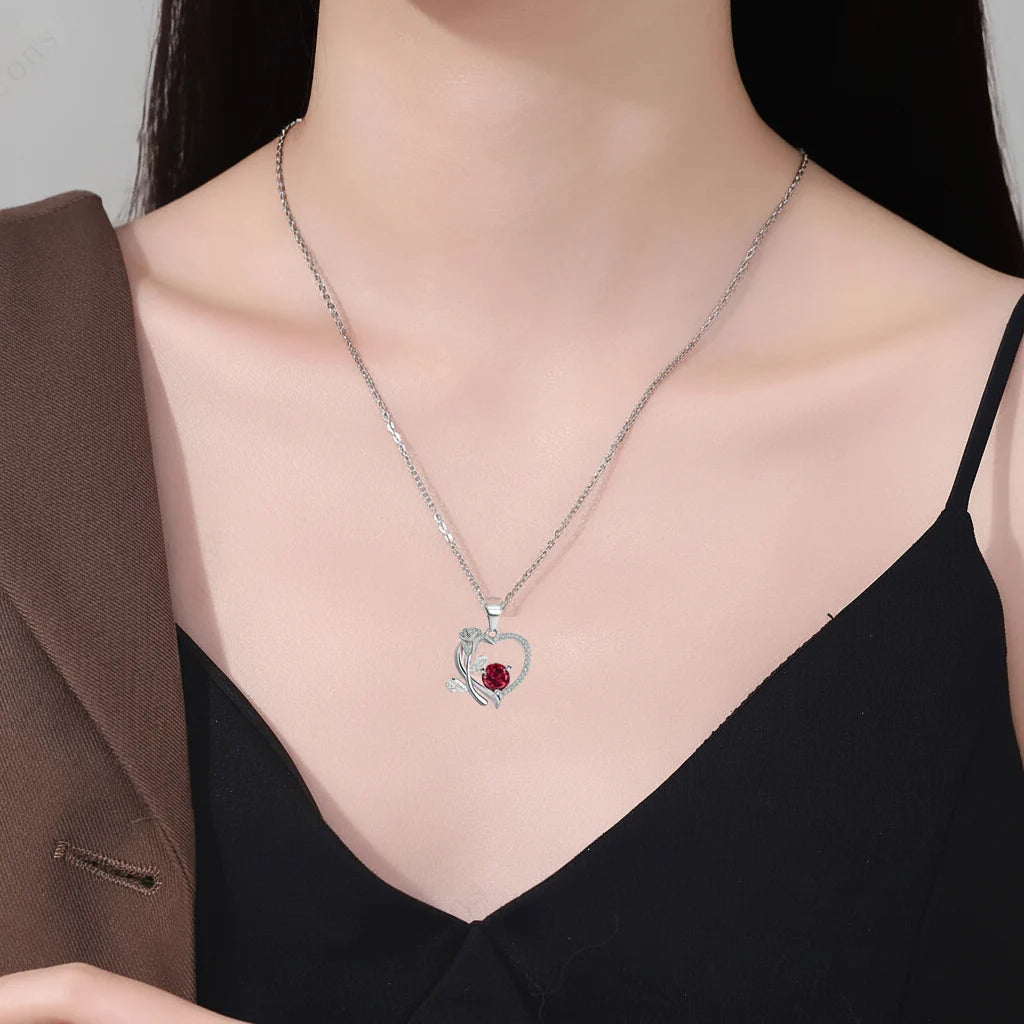 Charming Heart Pendant Necklace with Zircon and Gift Box
