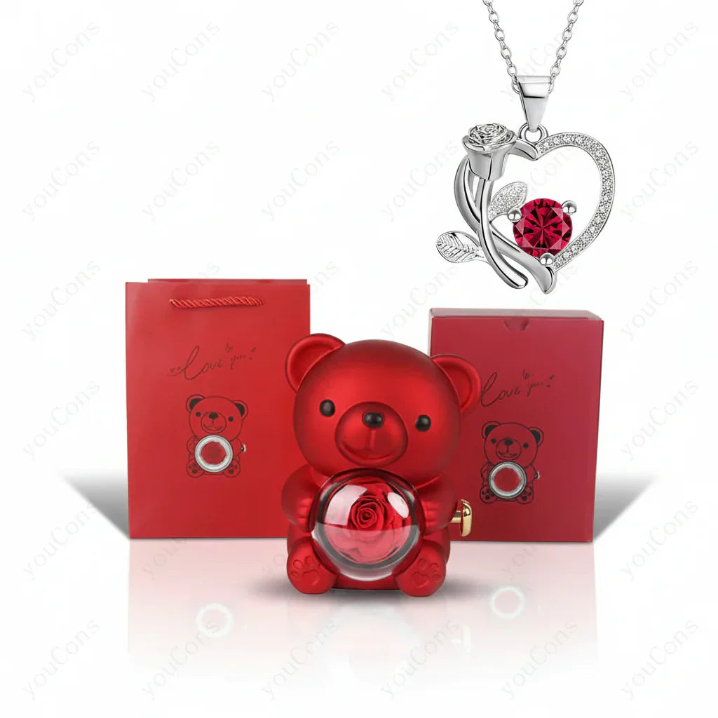 Romantic Heart Pendant Necklace with Zircon and Rose Gift Box