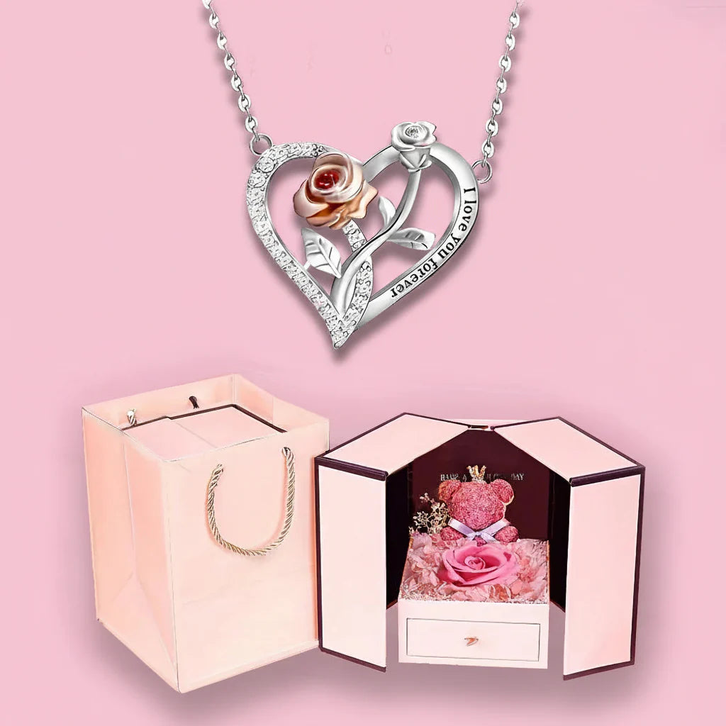 Romantic Silver Rose Heart Pendant Necklace for Couples