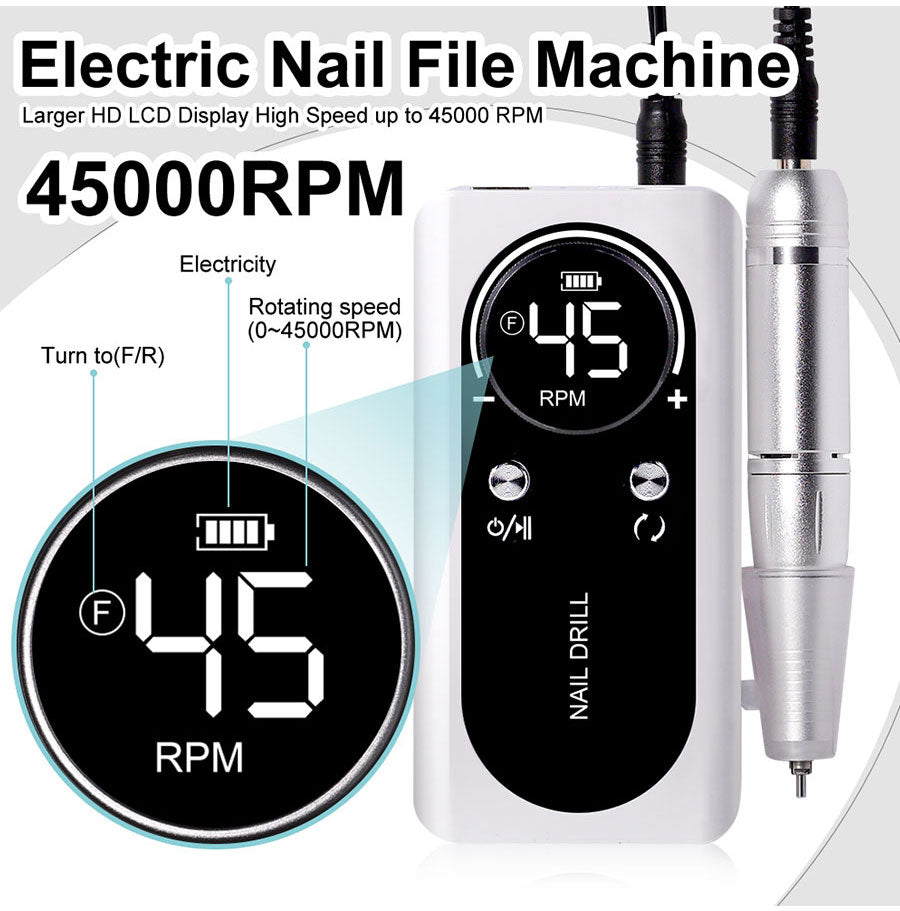 Electric Nail File with 45000RPM – Rechargeable, Quiet Manicure Tool