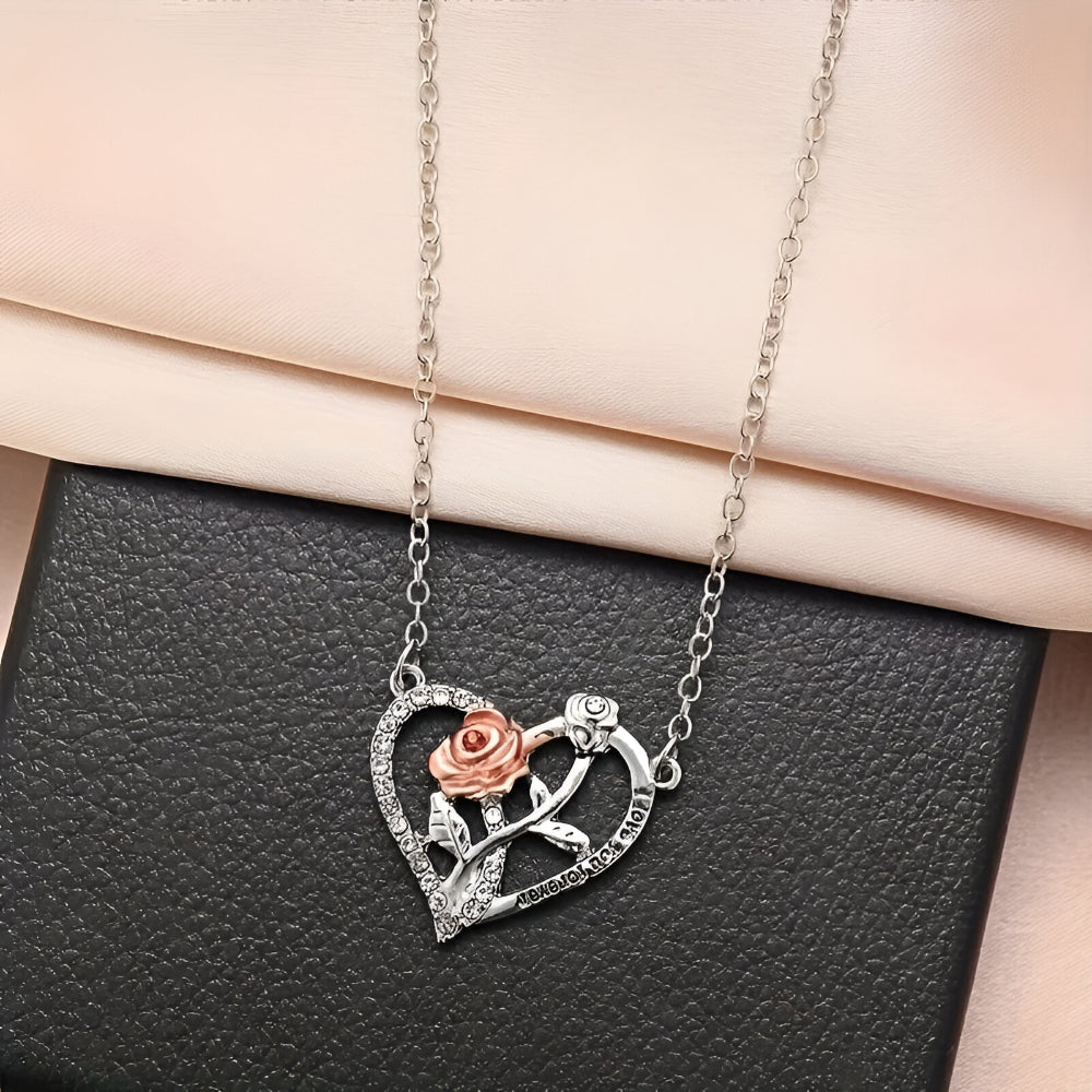 Cherished Heart Pendant Set with Bear and Rose Ornament