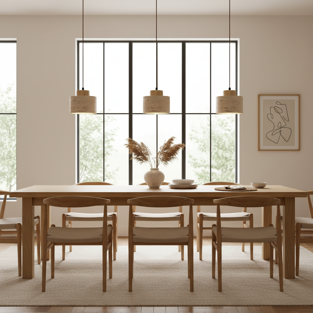 Nordic Minimalist Pendant Light made of Natural Travertine Stone - Indoor Use, Corded