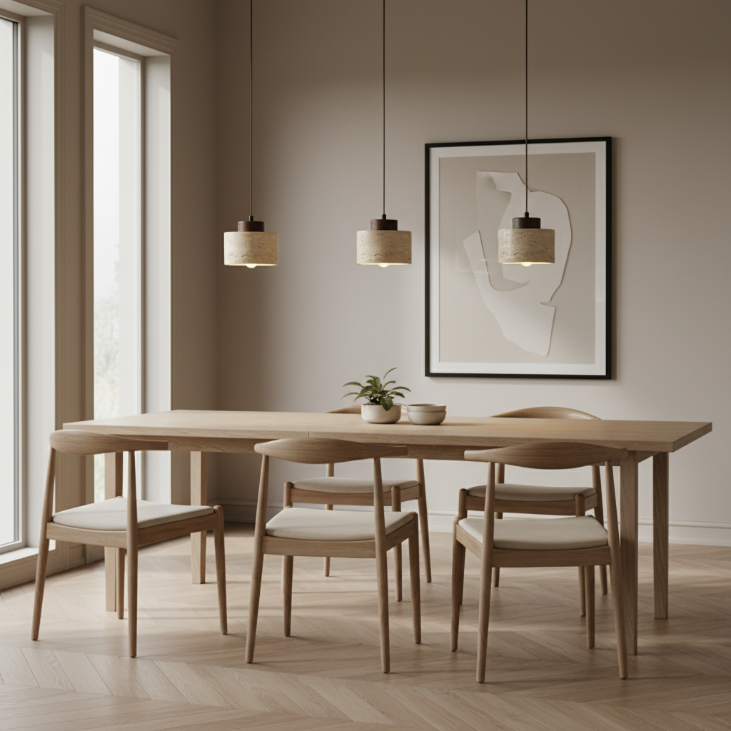 Nordic Minimalist Pendant Light made of Natural Travertine Stone - Indoor Use, Corded