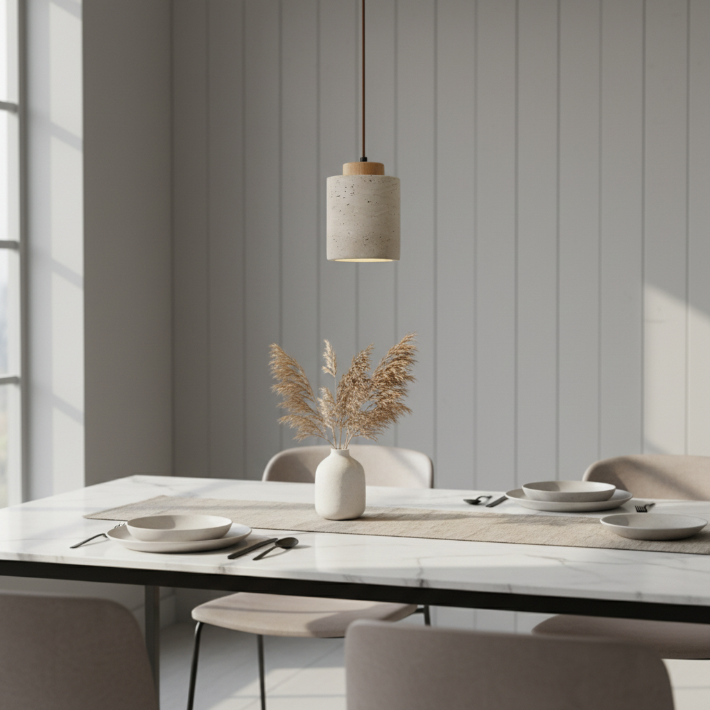 Nordic Minimalist Pendant Light made of Natural Travertine Stone - Indoor Use, Corded