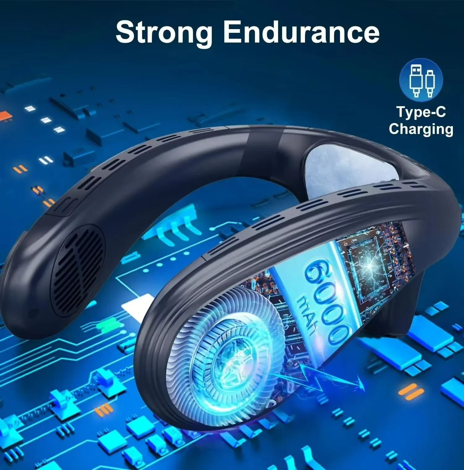 Portable Wearable Cooling Neck Fan with 360° Airflow - USB-C Rechargeable