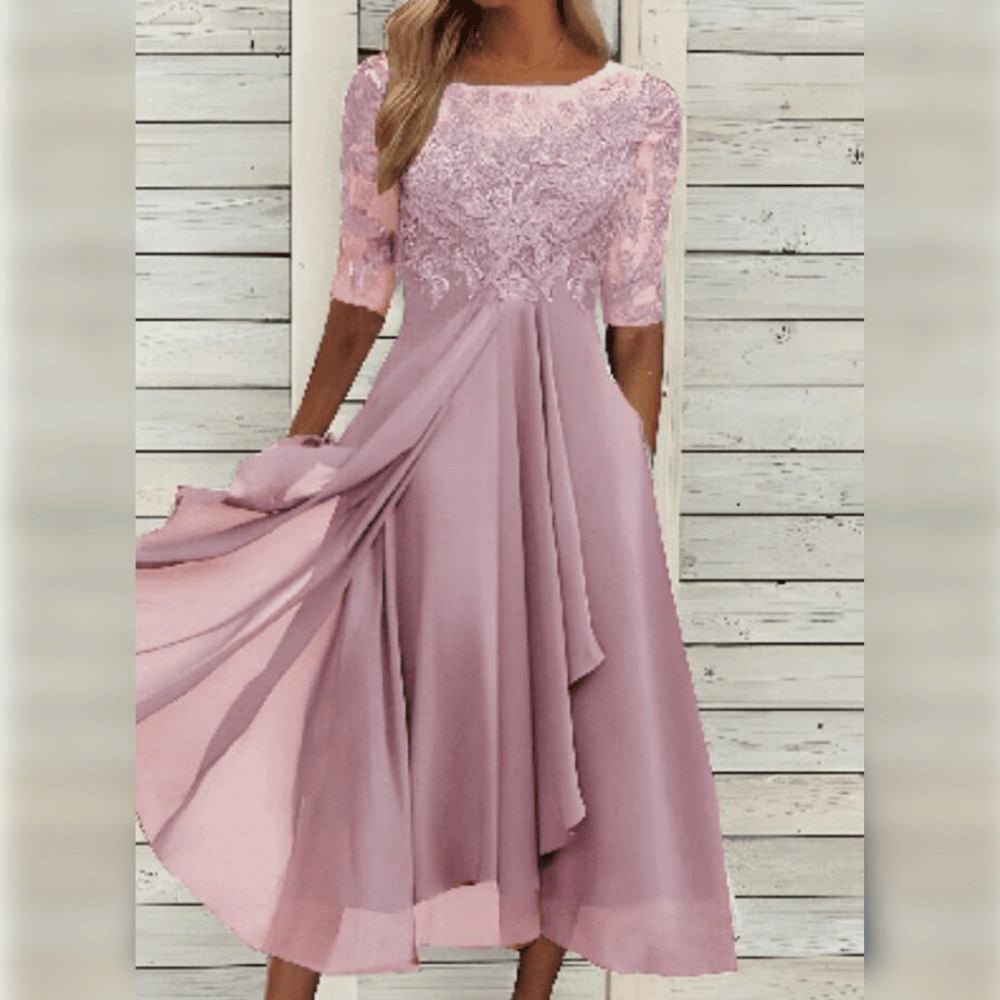 Women’s Chiffon Midi Dress | Lace-Top & Draped Skirt | Soft & Breathable Fabric | Comfortable Fit