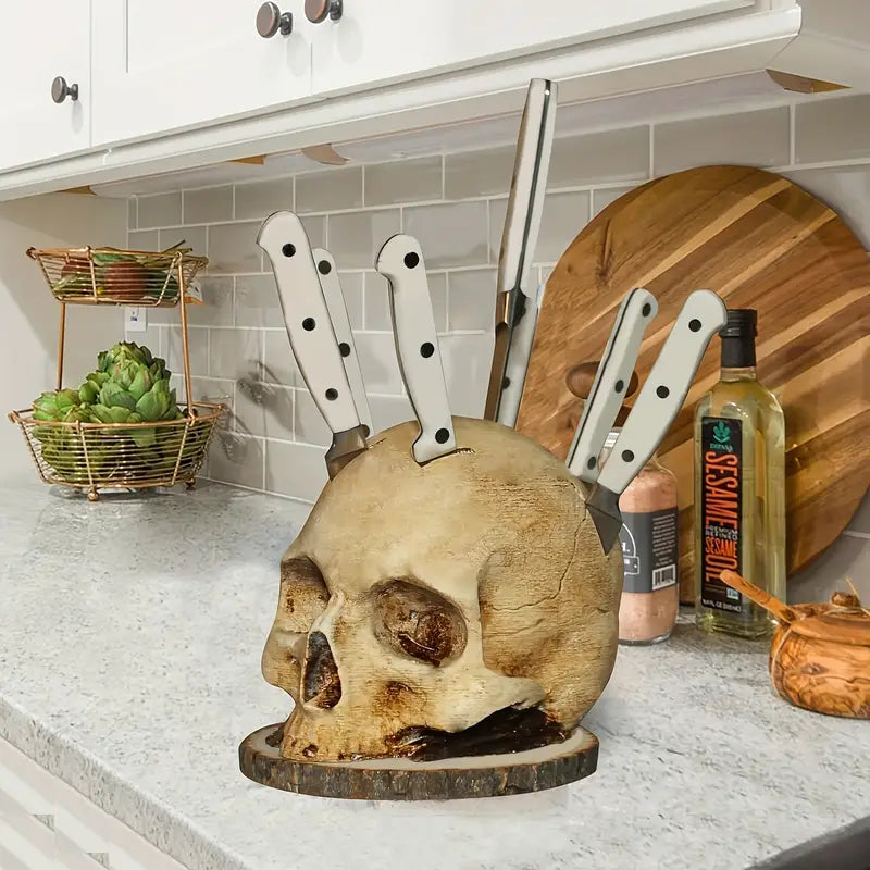 Chilling Skull Knife Stand - 7-Slot Kitchen Storage