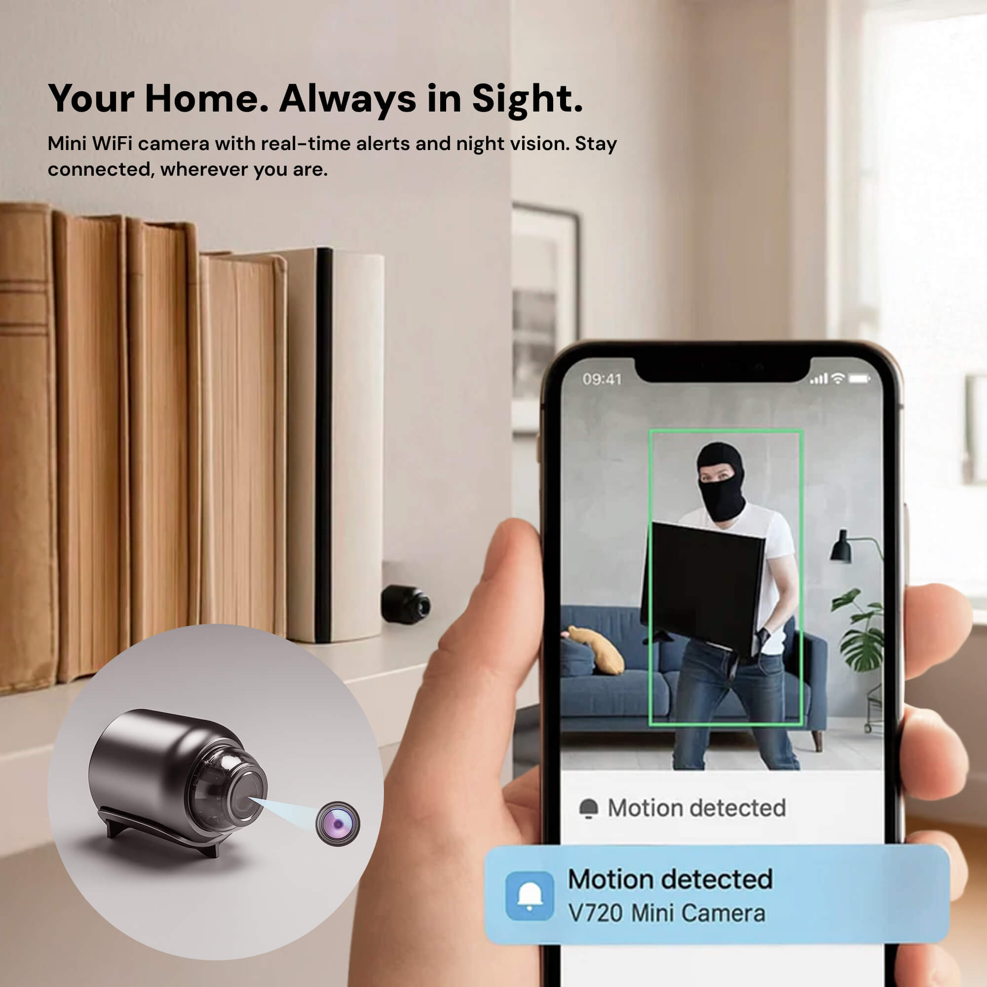 Smart Mini WiFi Camera with 1080P HD, 140° Wide Angle, Night Vision, and Motion Alerts