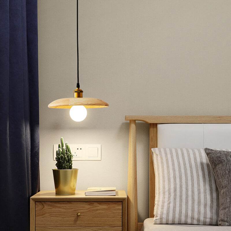 Taavita Flying Saucer Pendant Lights - Retro Wooden Hanging Light for Kitchen, Living Room & Bedroom