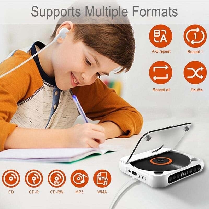 Portable Bluetooth CD Player with Extended Battery Life for Travel