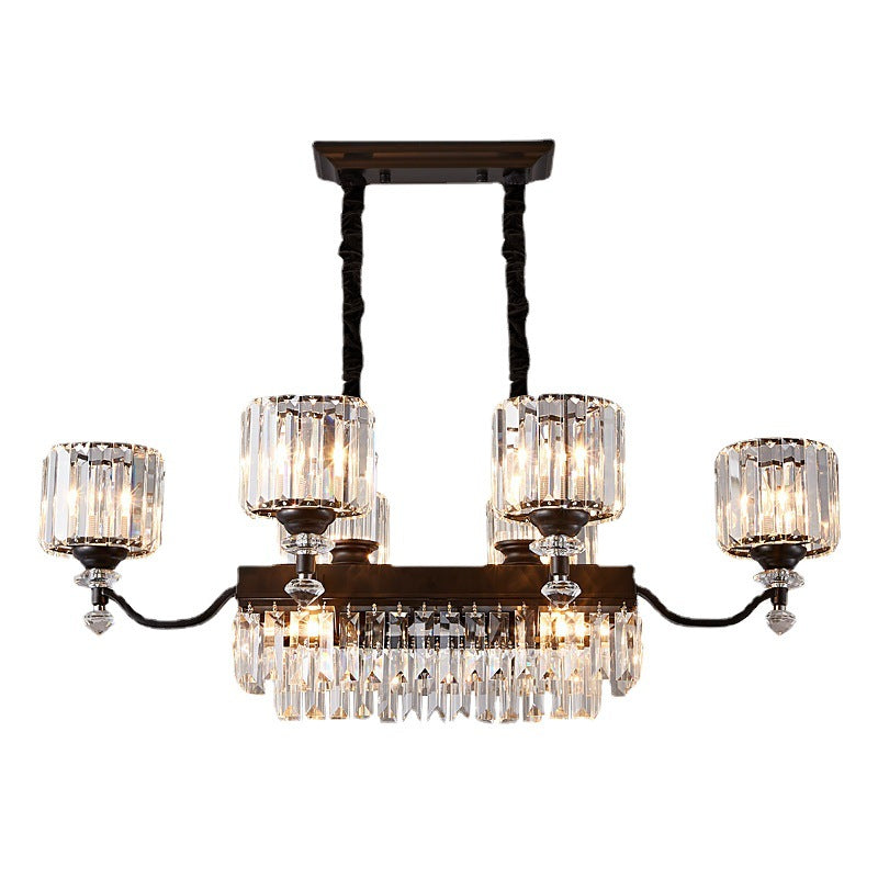 Contemporary Cylinder Restaurant Island Light Fixture with Prismatic Crystal, 9-Bulb Black Hanging Pendant by Taavita
