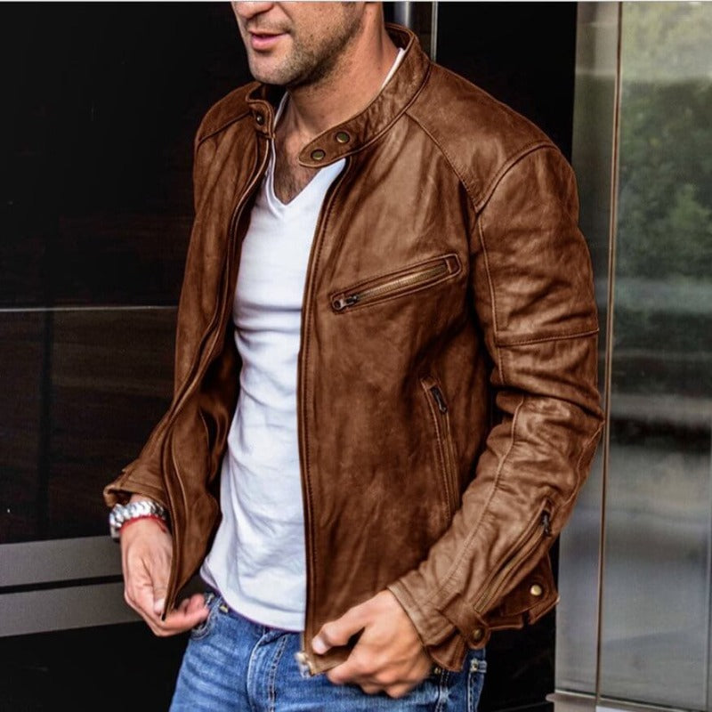 Men's Leather Jacket | Weatherproof PU Leather | Multiple Pockets & Adjustable Fit | Durable Lightweight Design