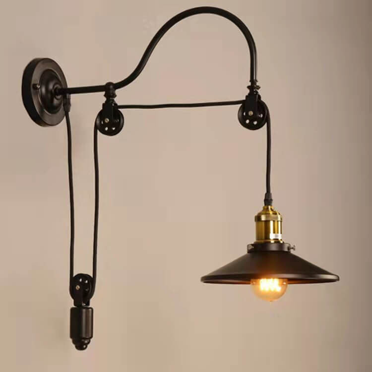 Taavita Industrial Wall Lamp made of Wrought Iron in Retro Style with 1 Light and Pulley
