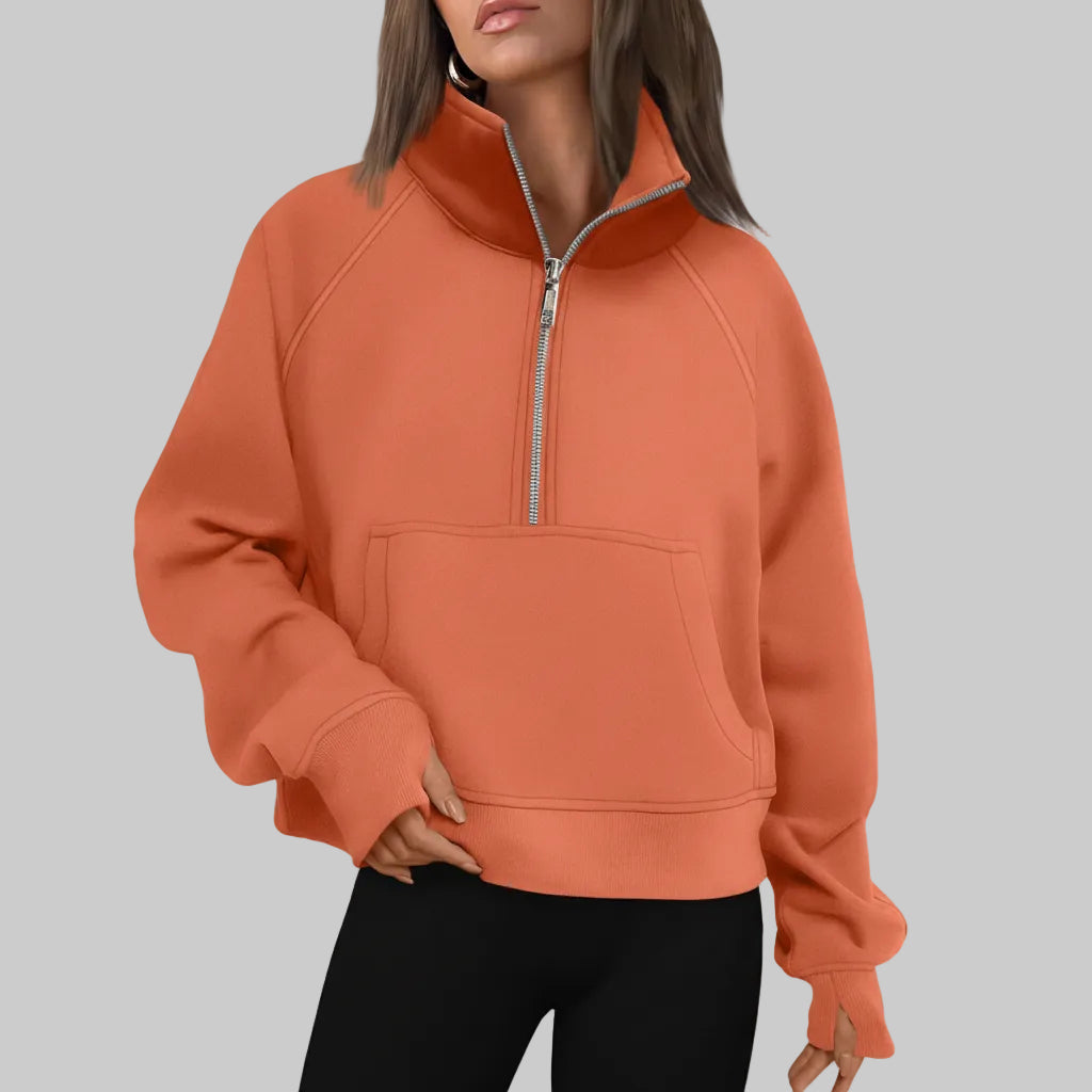 Chic Cropped Fleece Half Zip Sweatshirt for Daily Comfort