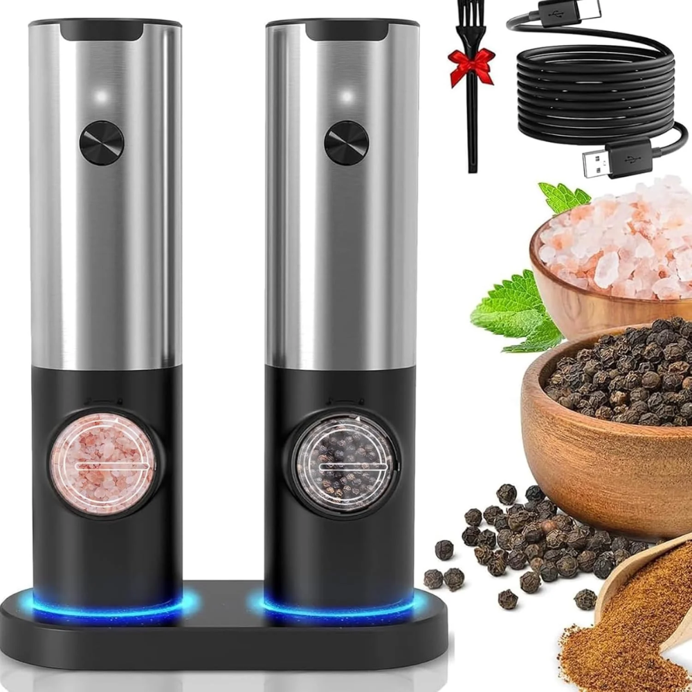 Automatic Electric Grinder Set for Salt and Pepper - Rechargeable