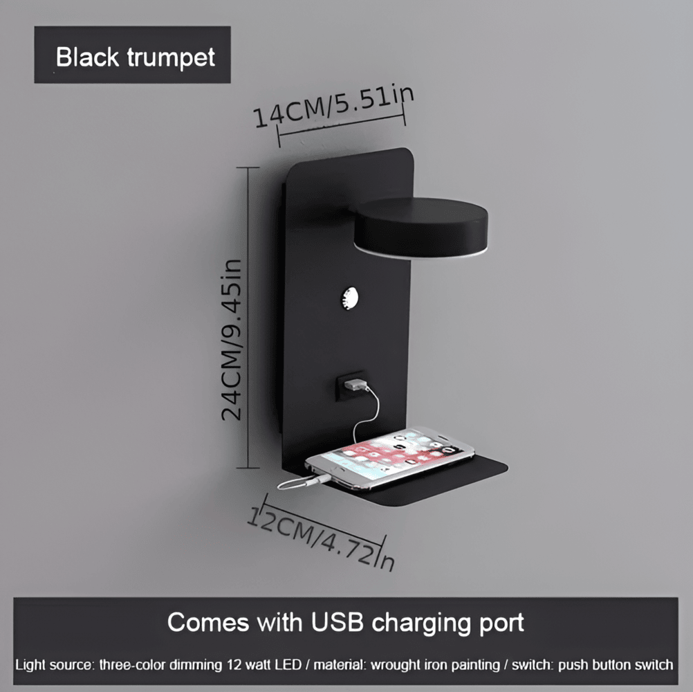 Sleek Bedside Lamp with Integrated Shelf and USB Charger