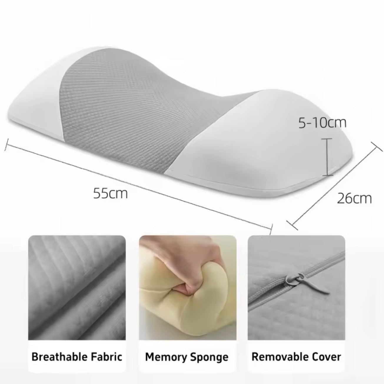 Contour Support Pillow for Back and Side Sleepers - Memory Foam Relief for Sciatica and Lumbar