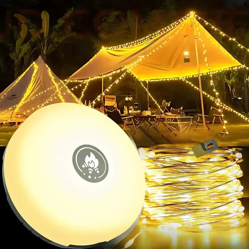 Waterproof LED String Lights for Camping – 10m Retractable Tent Illumination